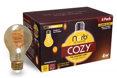 NorbCOZY amber glass A19 bulb and box