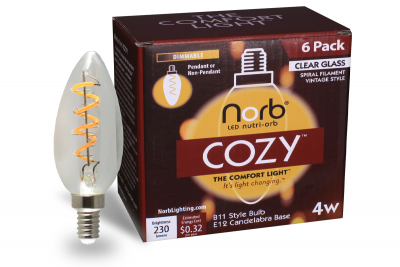 NorbCOZY clear glass B11 candle bulb and box