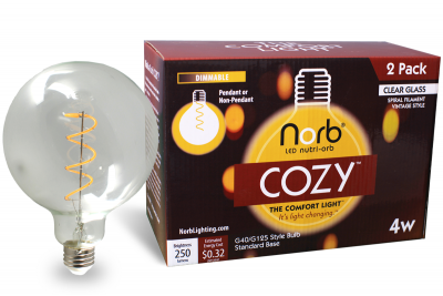 NorbCOZY clear glass G40 bulb and box