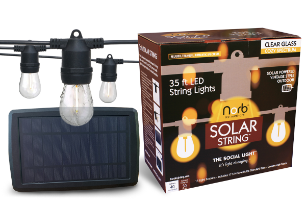 NorbSOLAR 35 foot solar powered LED string light with solar panel and 1 watt DC bulbs