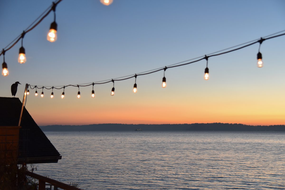 Norb string lights over water